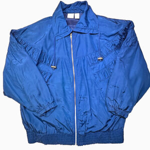 Vintage 90s Latch On Silk Jacket Womens Sz L Royal Blue Windbreaker‎ Track Retro